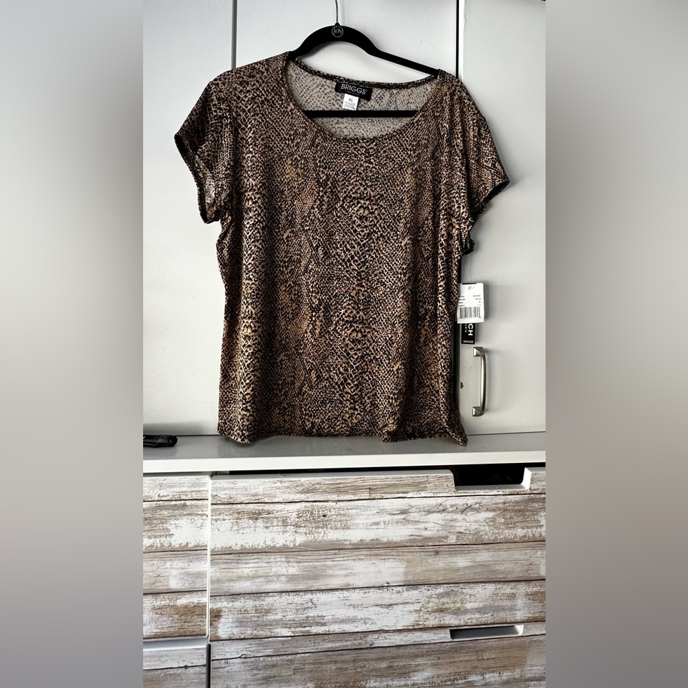 🐆 Briggs New York Animal Print Stretch Top NWT XL 🐆